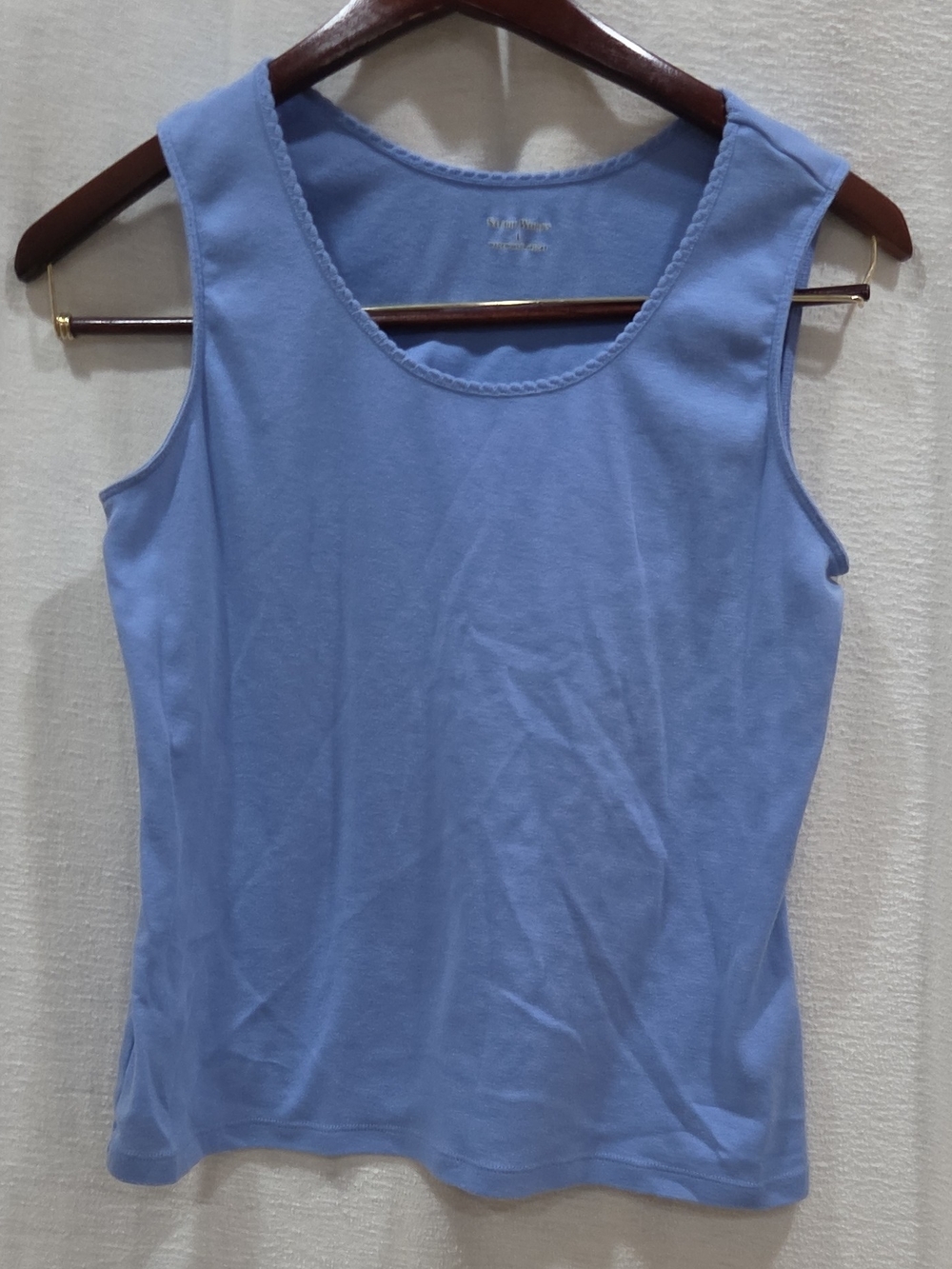 Studio Works Women’s Blue Solid Cotton Knit Crochet Scoop Neck Tank Top L